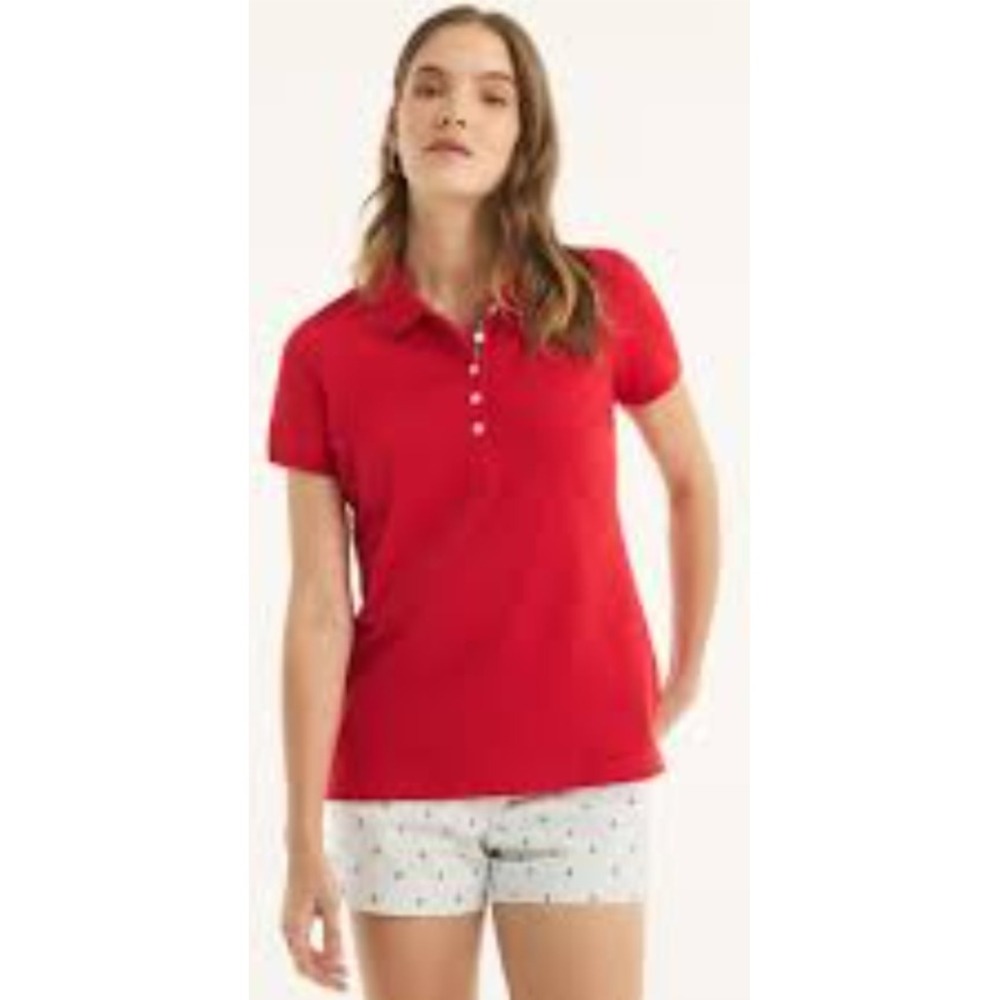 Nautica Womens Short Sleeve Cotton Polo Shirt‎ Red Casual Uniform  XL NWT
